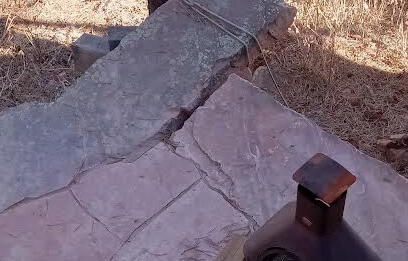 Historic red sandstone patio element